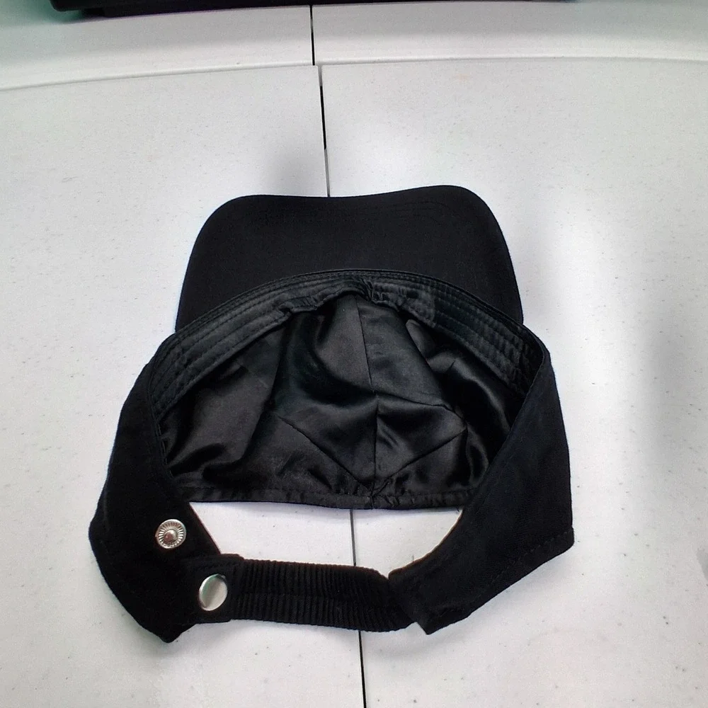 Open Back Ponytail Hat OS Black Satin Lined High Bun Cap Athleisure